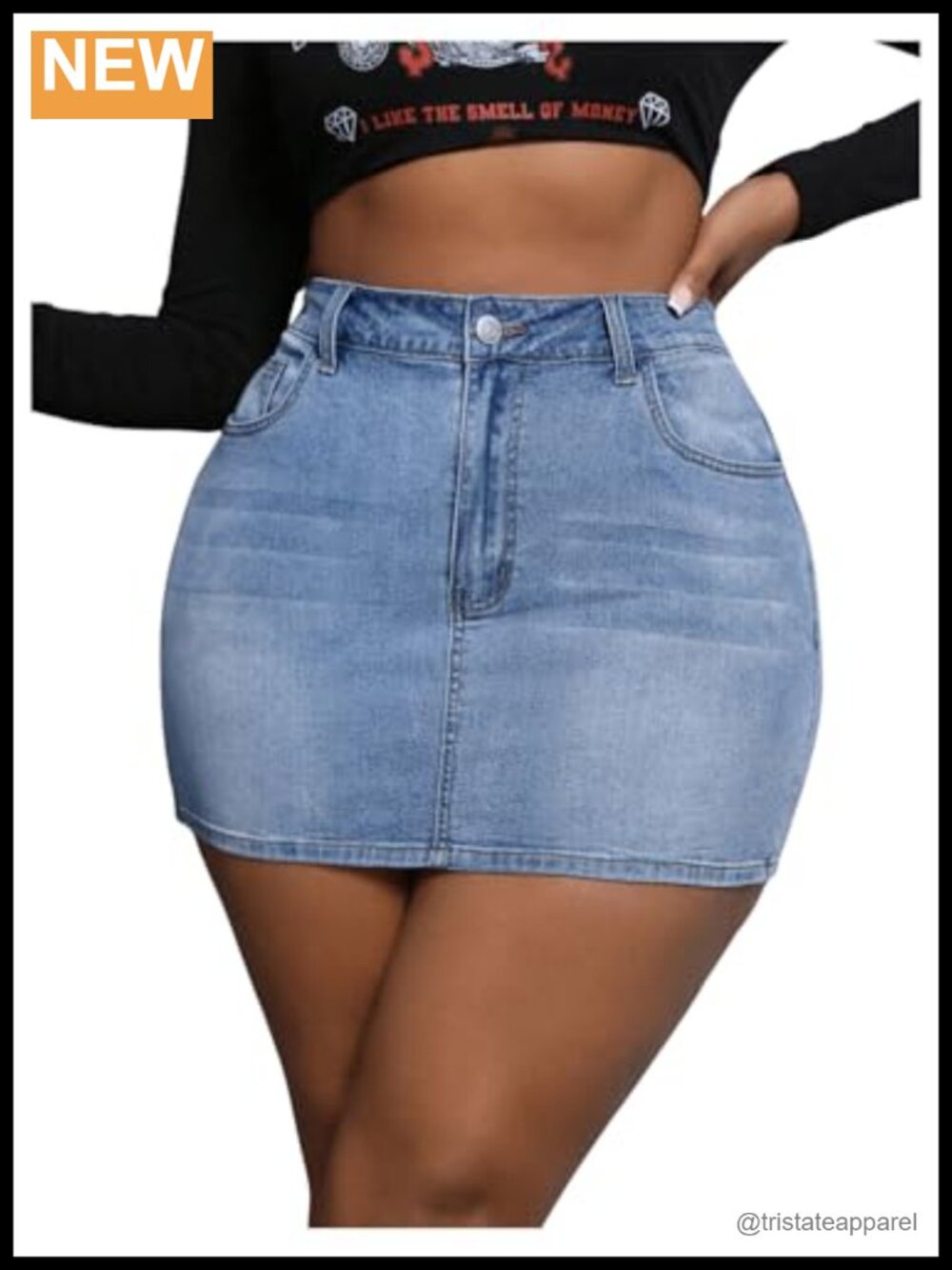 Plus Size High Waist Denim Mini Skirt Bodycon Zipper Jean Skirt Women's